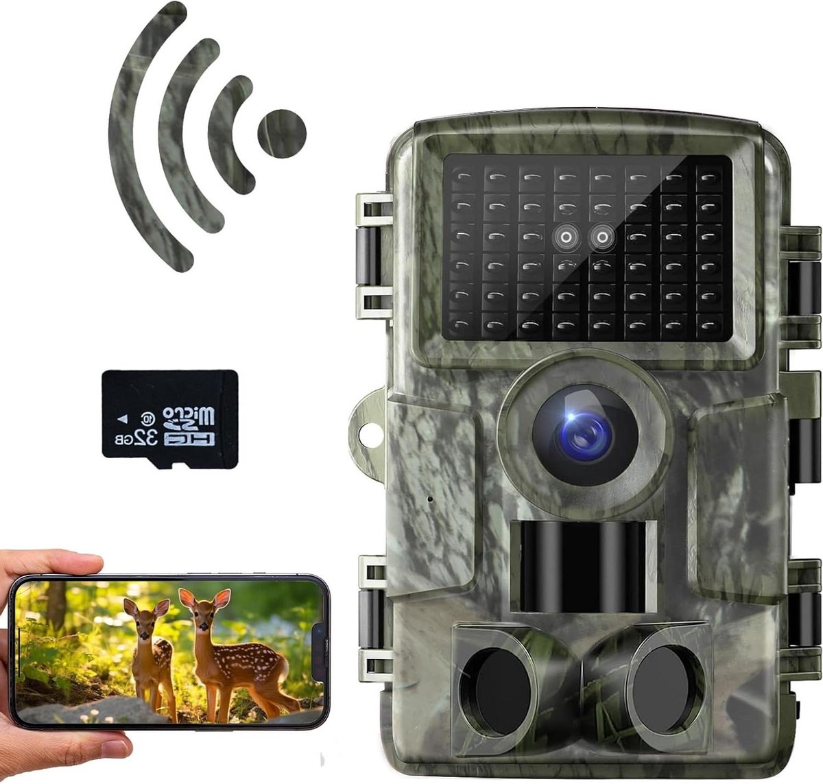 wifi overdracht wildcamera 48 MP nachtzicht 940 nm IR-leds 120 graden detectiehoek Wildcamera