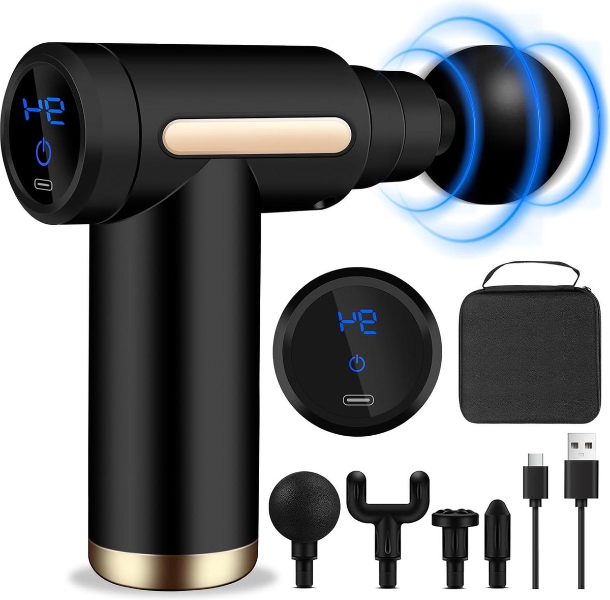 Ultra-stil mini spiermassagegeweer - 6 snelheden, 4 massagekoppen, LCD-scherm - draagbare elektrische stimulators om spierpijn te verlichten Massage gun