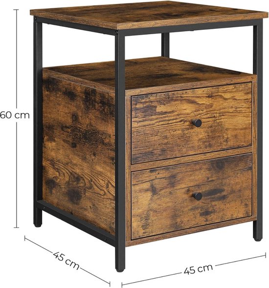 MIRA Home - Nachtkastje - Bijzettafel - Slaapkamer - Kamer - Vintage - ‎45x45x60