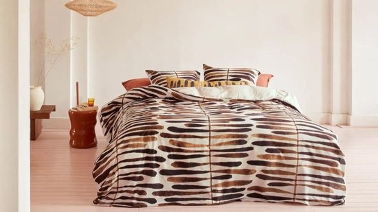 vtwonen Botanic Stripe dekbedovertrek - Lits-Jumeaux XL - 260x200/220 - Steenrood van vtwonen — afbeelding 4