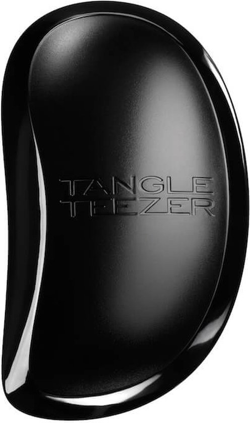 Zwarte Tangle Teezer haarborstel, ovaal van vorm met reliëf logo.