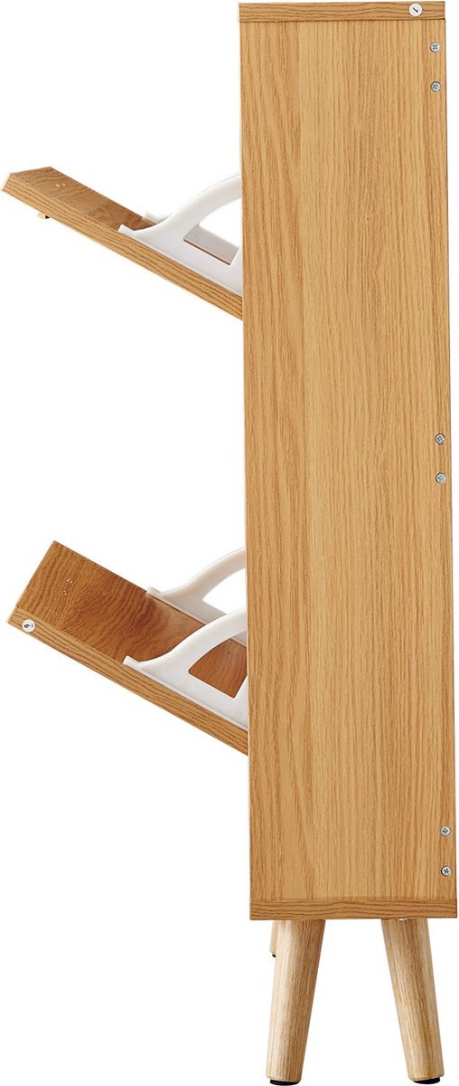 Rotan kast Vrijstaande schoenenkast voor de hal Slanke houten schoenenrek organizer, met 2 opklapbare/3 neerklapbare opbergplanken, met unieke rotan deur voor de hal, gangdeur, kleine ruimte (Afmeti