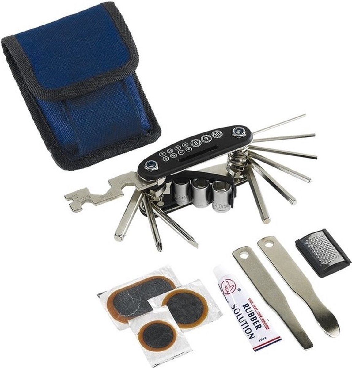 Fiets reparatie/gereedschap setje 8-delig - Fietsgereedschap - Multifunctioneel bandenplak setje in tasje
