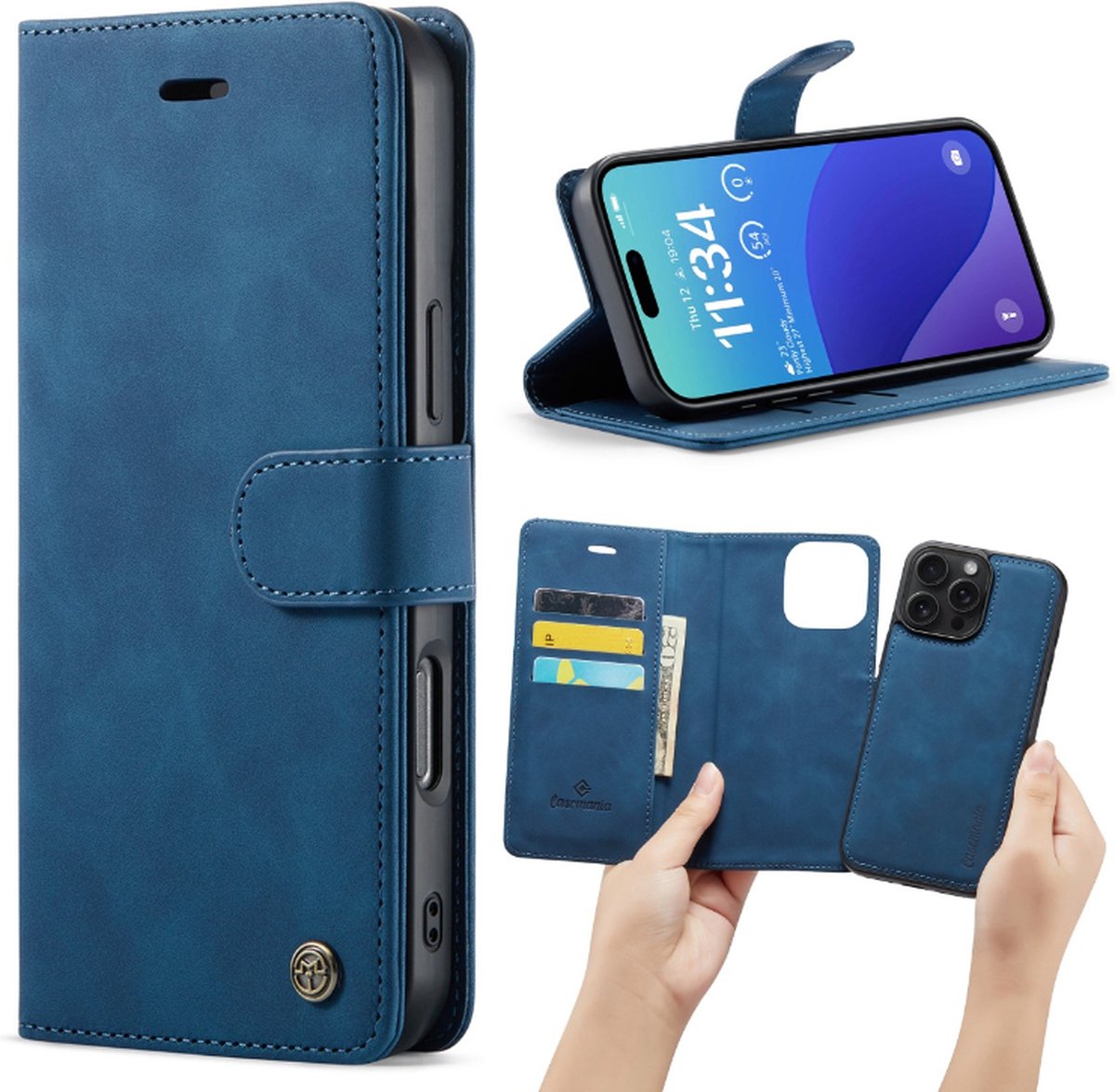Casemania – iPhone 16 Pro Max – 2 in 1 – Bookcase - Donker Blauw