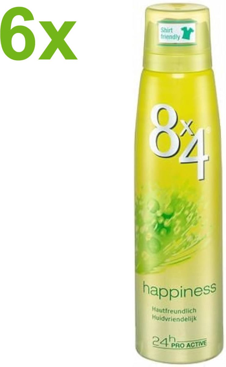 8x4 - Deodorant Spray - Happiness - 6x 150ml - Voordeelverpakking