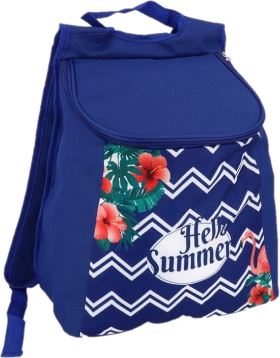 Koeltas rugtas/rugzak blauw met zomer print 30 x 19 x 34 cm 12 liter - Koeltassen - Koelrugzak van KOEL — afbeelding 2
