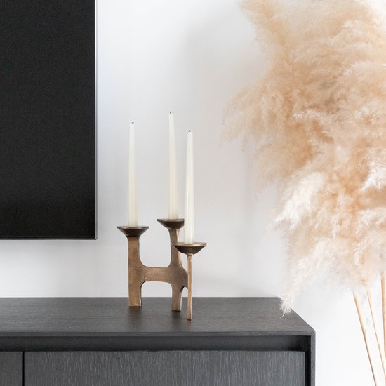 Atmooz - Bougeoir Amour S/3 - Messing Antique - Pour 3 bougies - 27x11x20 cm - Décoration de Table Elégante