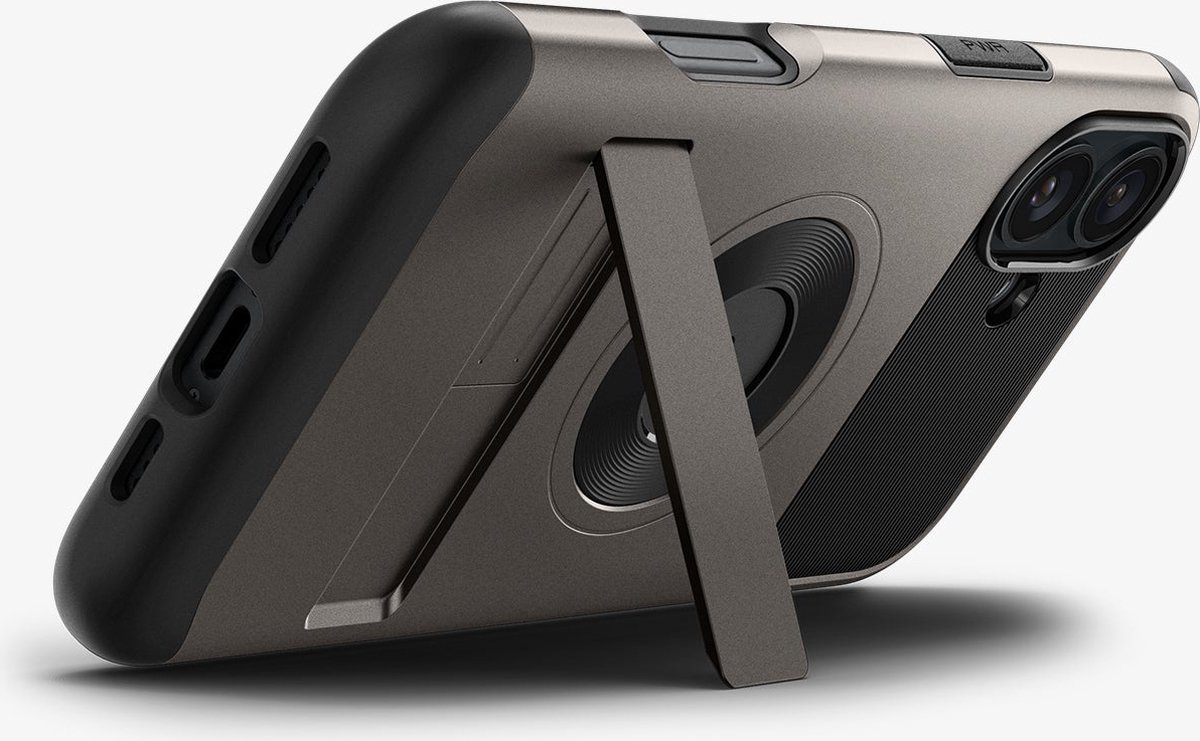 iPhone 16 Hoesje MagSafe Spigen Slim Armor MagFit - Militaire Bescherming, Air Cushion, Standaard, Gunmetal - Afbeelding 4