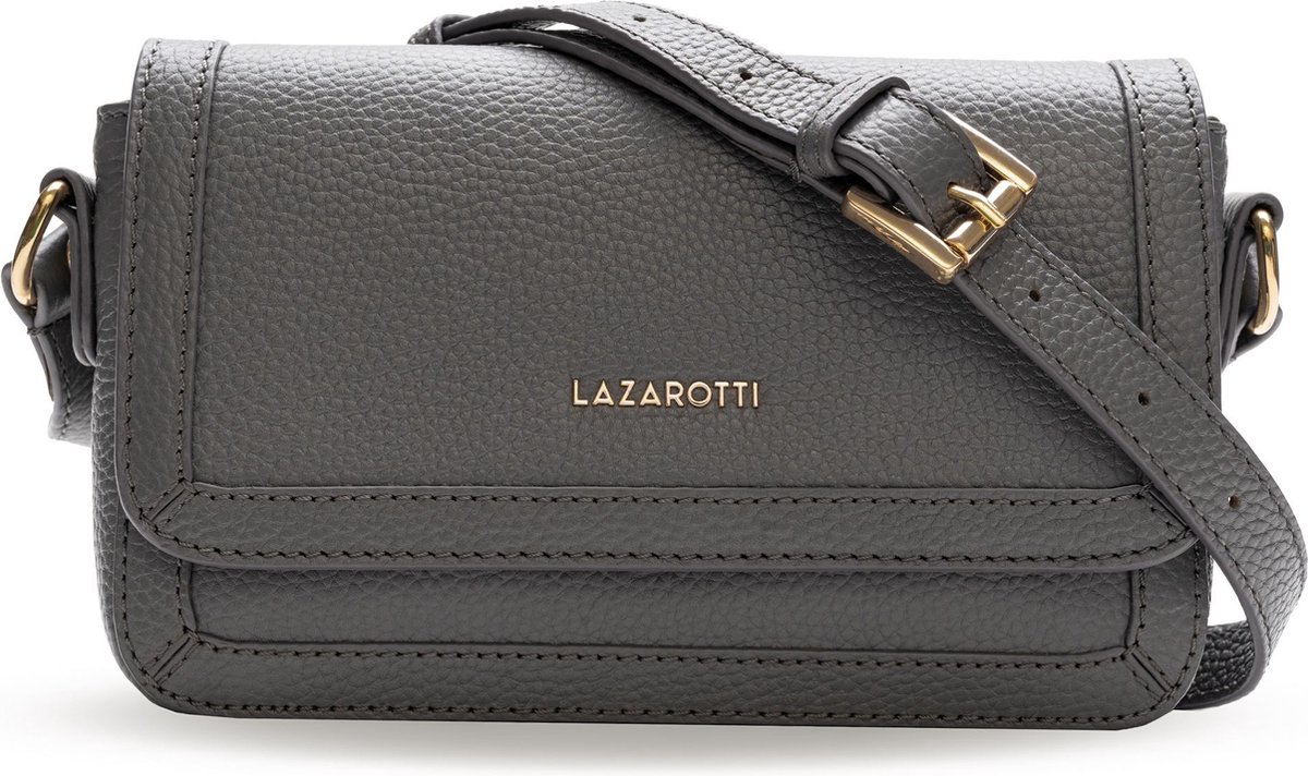 Lazarotti Leren Schoudertas Bologna Leather Flap Crossbody Bag Grey Grijs