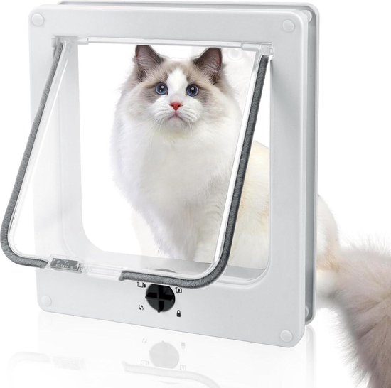 CEESC Grote kattenluik (buitenmaat 28 cm x 24,9 cm), 4-weg vergrendeling voor katten en kleine honden, omtrek < 63 cm, eenvoudig te installeren en te gebruiken