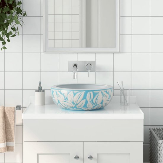 vidaXL Opzetwasbak ovaal 47x33x13 cm keramiek zwart en blauw