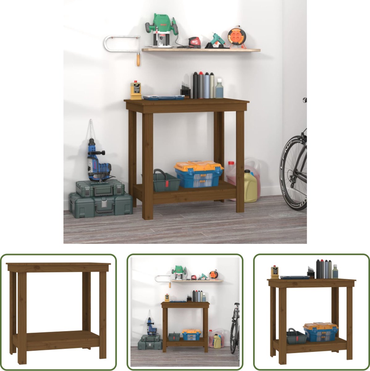 The Living Store Werkbank Grenenhout 80 x 50 x 80 cm Honingbruin