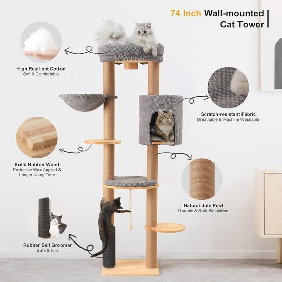 LucyBalu® STEPS Kattentrap voor binnen en buiten | set van 3 | kattenklimwand | wandpark voor katten tot 7 kg | kattenladder | anti-slip coating | 3 treden | wandbevestiging | 18 x 18 cm | antraciet
