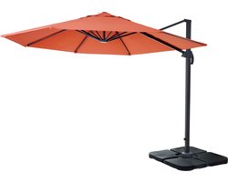 Zweefparasol MCW-A96, parasol, rond Ø 3m polyester aluminium/staal 23kg ~ terracotta met voet
