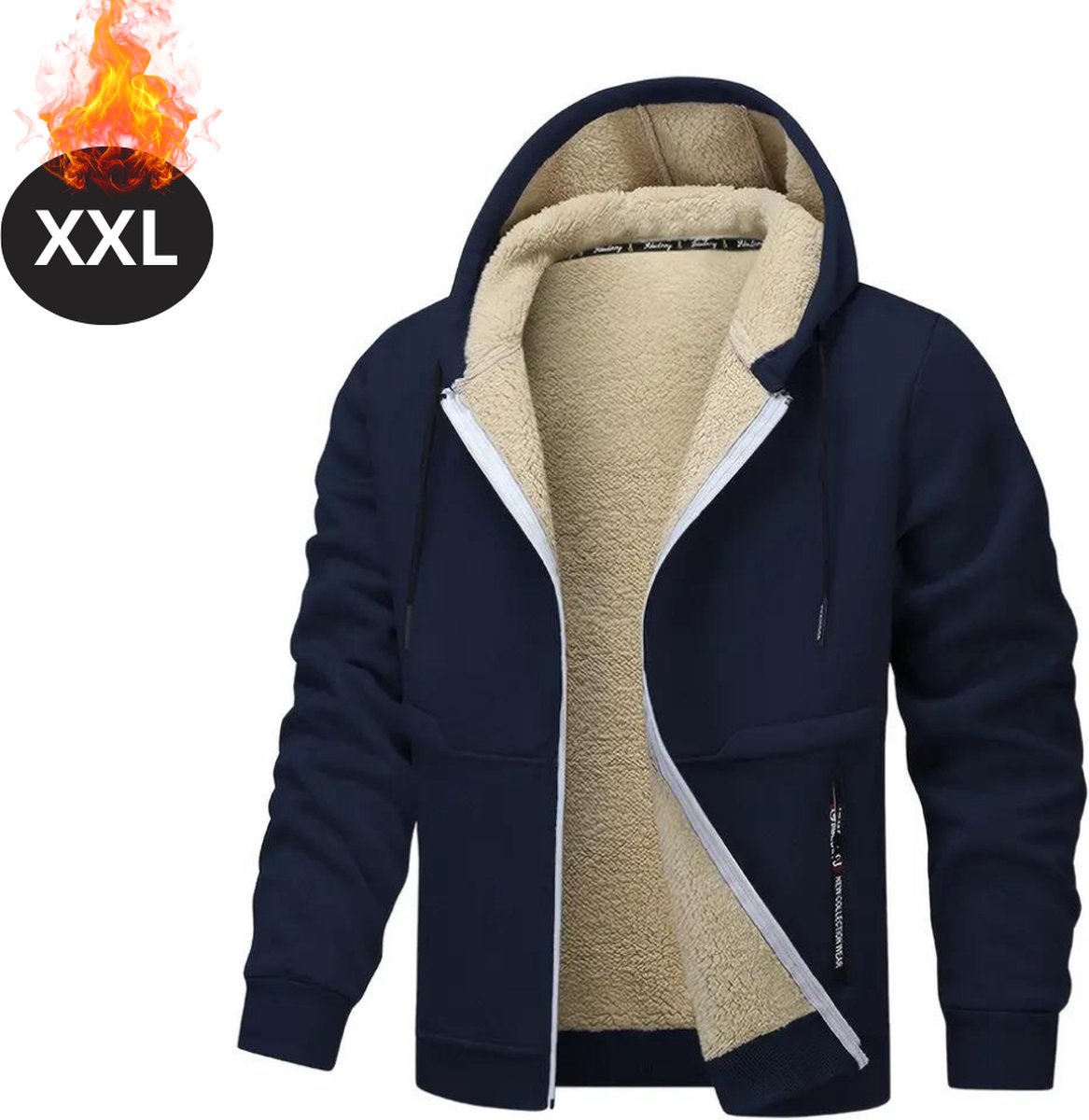 Nivard Winterjas Parka Heren Winter Fleecejas Volwassen Stijlvol Met Capuchon Gewatteerde Jas Blauw