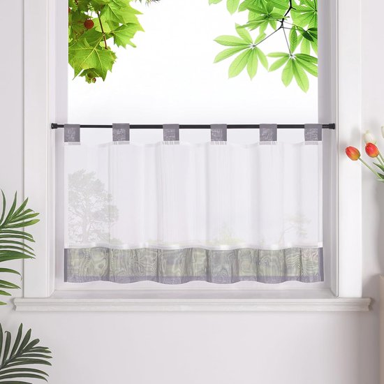 Rideaux transparents en lin semi-transparents – Rideaux bistro courts de Diverse couleurs – Convient pour la Cuisine et le salon – 45 x 120 cm