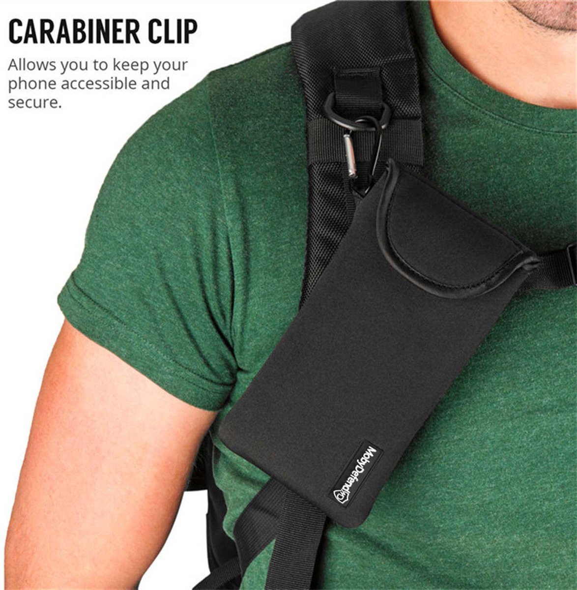 Universeel Telefoonhoesje (15 X 7 CM) - MobyDefend Neopreen Pouch Met Karabijnhaak - Insteekhoesje - Riemlus Hoesje - Zwart - GSM Hoesje — afbeelding 5