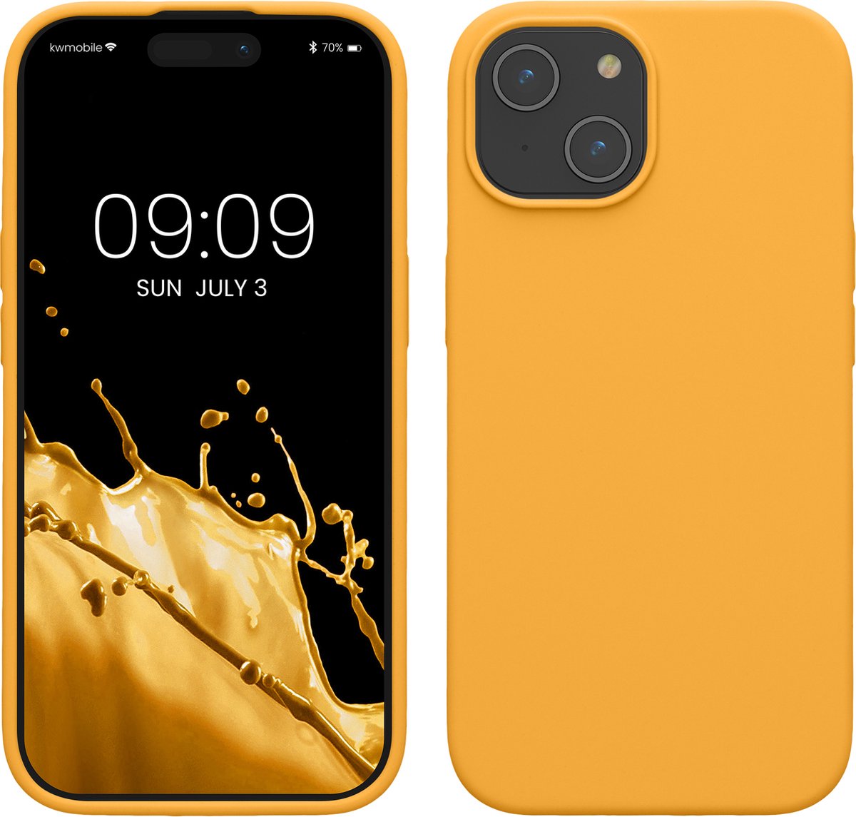 kwmobile Case voor iPhone 15 - Slank TPU-Hoesje met Zachte Afwerking - In mango