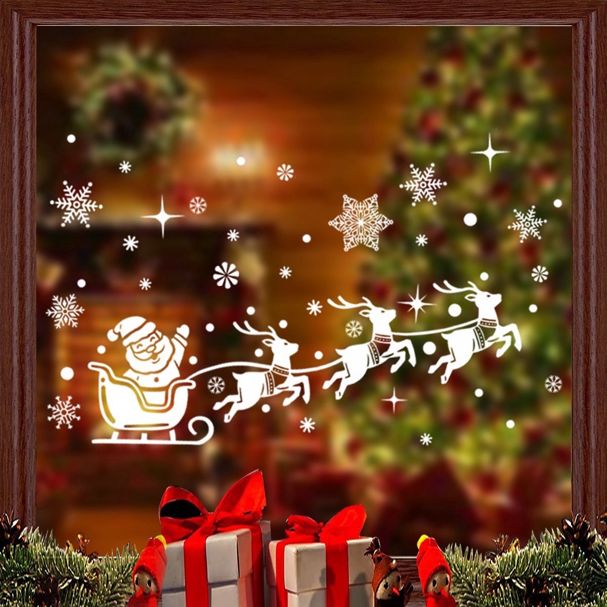 Raamafbeeldingen voor Kerstmis, sneeuwvlokken, raamdecoratie, zelfklevend, 9 vellen, kerstraamafbeeldingen voor winter, kerst, decoratie, ramen, vitrines, sneeuwvlokken, kerstdecoratie