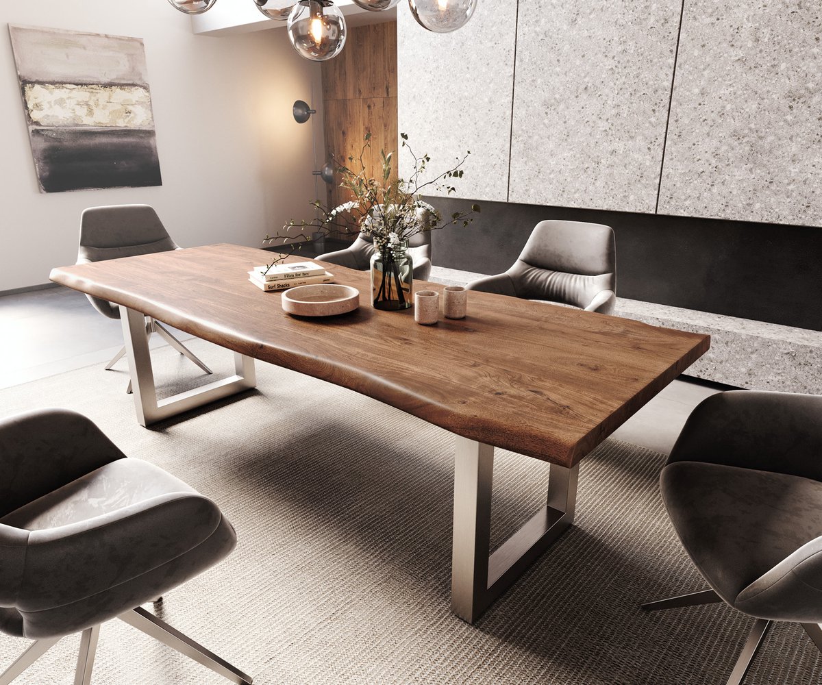 Eettafel Edge acacia bruin 260x100 XL edelstaal breed Live-Edge