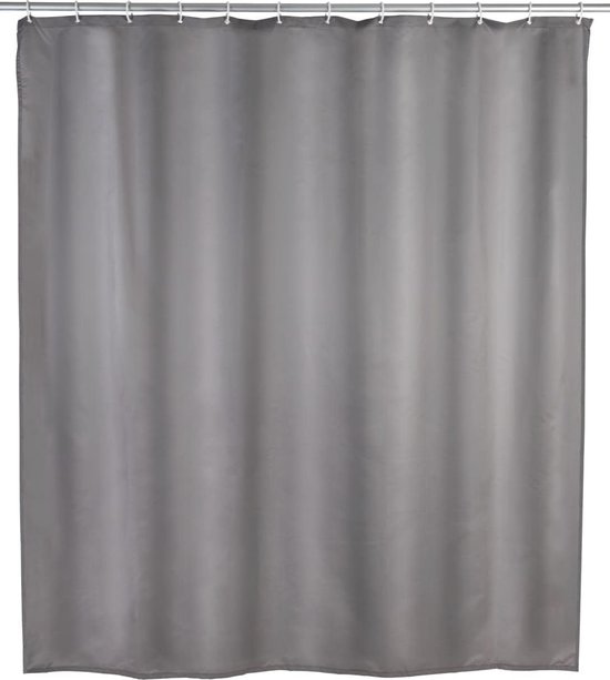Rideau de douche antifongique uni Grijs - lavable, hydrofuge, Antibacterieel, anneaux de suspension inclus