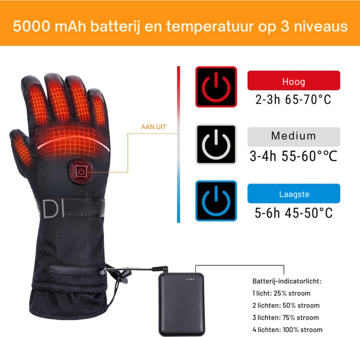 Waterdichte Handschoenen Met Batterij KEMIMOTO Verwarmde Handschoenen - Waterdicht & Winddicht Voor Skiën, Vissen & Outdoor | 3 Warmtestanden & Touchscreen Verwarmde Handschoenen Oplaadbaar