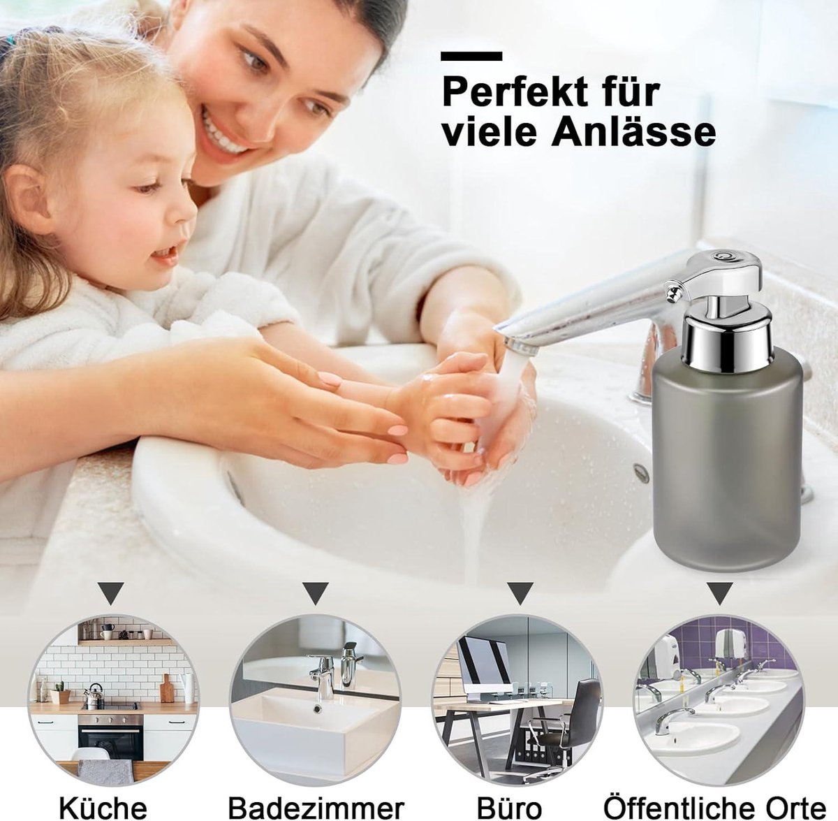 Automatische schuimzeepdispenser, oplaadbare aanraakloze schuimende handzeepdispenser, waterdichte vloeibare zeepsensordispenser, wandgemonteerde schuimdesinfecterende dispenser voor thuis badkamer keuken (blauw