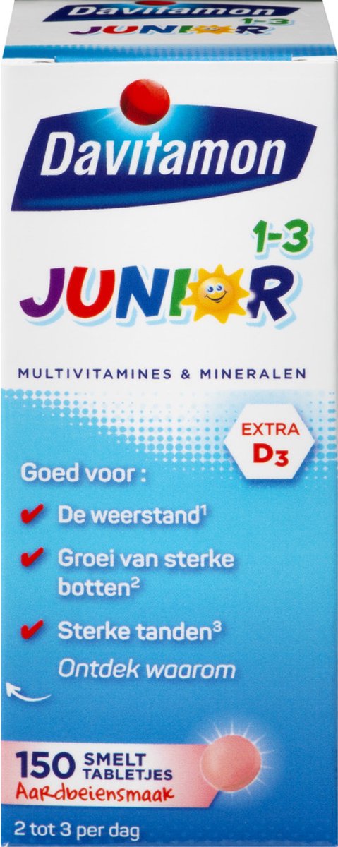 Goedkoopste Davitamon Junior vitaminen 1-3 jaar - multivitamine kinderen - 150 smelttabletjes - Aardbeiensmaak