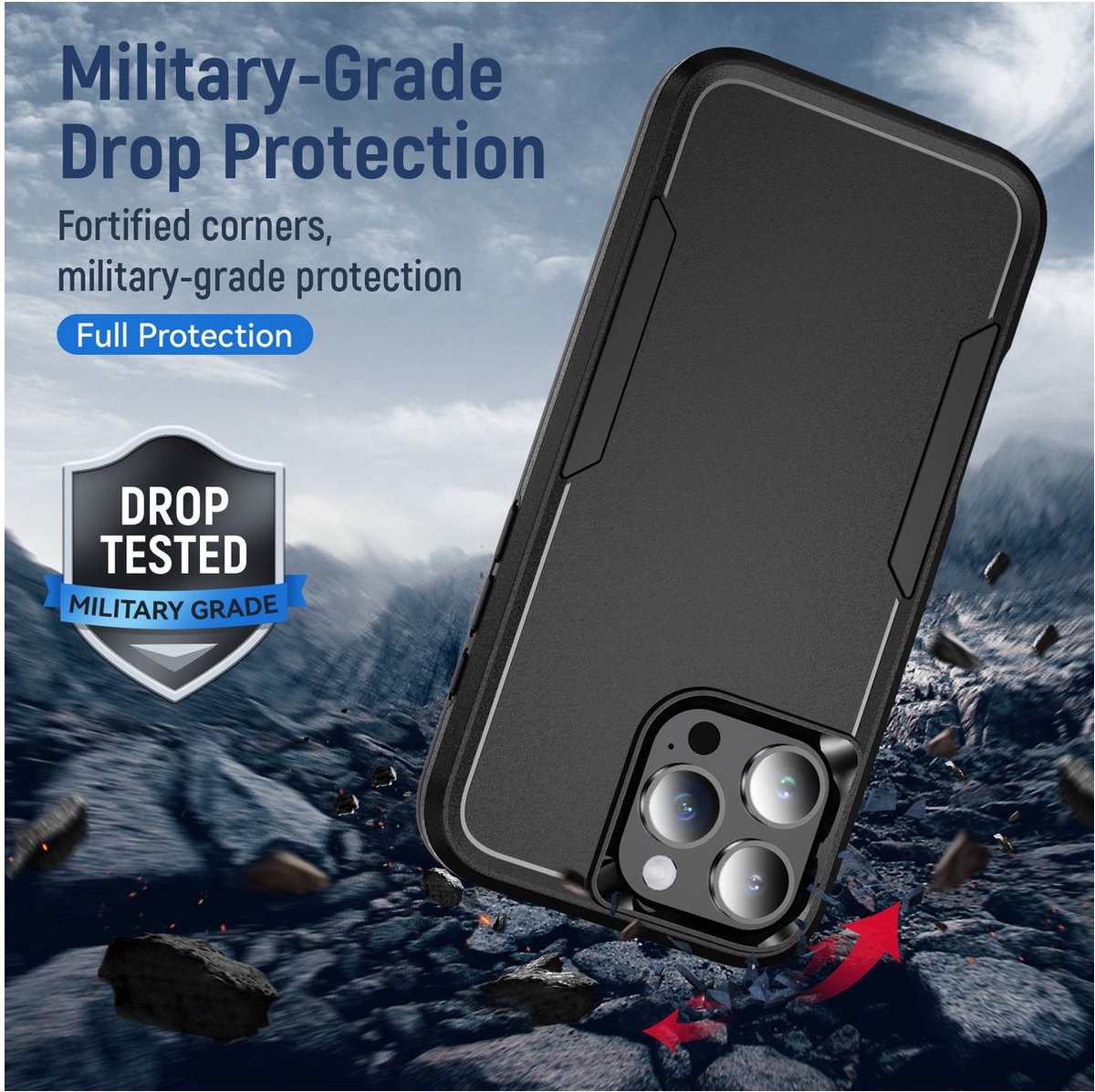 Mobigear Hoesje geschikt voor Apple iPhone 16 Pro Telefoonhoesje Hardcase | Mobigear Heavy Armor Backcover Shockproof | Schokbestendig iPhone 16 Pro Telefoonhoesje | Anti Shock Proof - Zwart