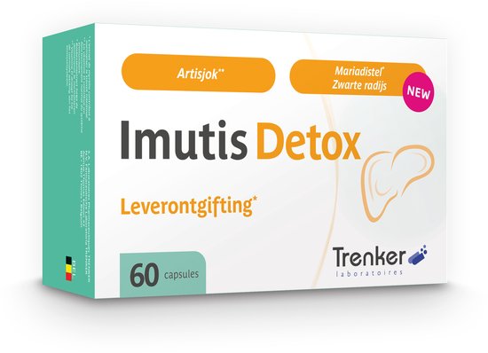 Doos Imutis Detox met artisjok en mariadistel, 60 capsules, Leverontgifting, met Belgische vlag.