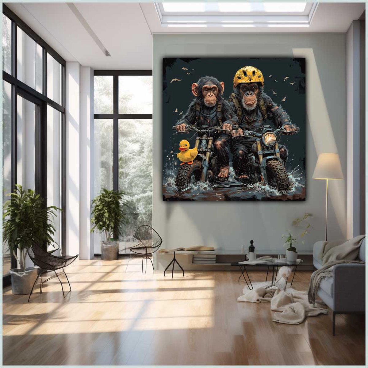 Canvas schilderij - Canvas - Vierkant - 50 x 50 cm - Portret - Dier - Aap - Fatbike - Wanddecoratie - Muurdecoratie woonkamer - Uniek - Exclusief -Picturetopicture