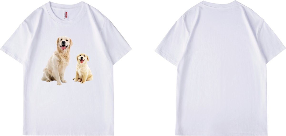 T-shirt met lieve hond_voor volwassenen, jongeren en kinderen - Wit - Maat M
