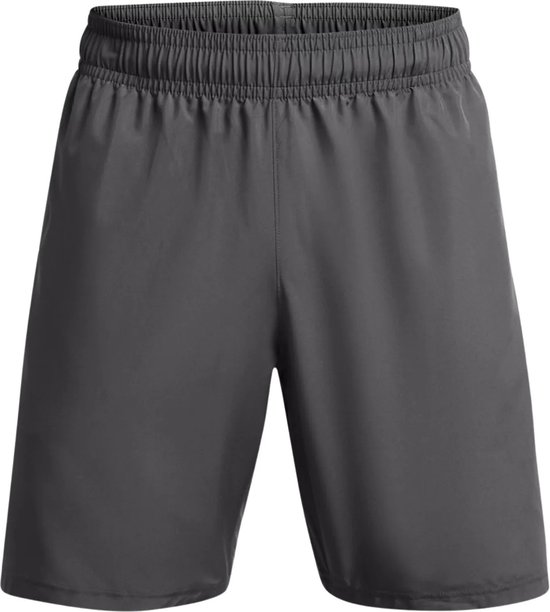 Donkergrijze sportbroek met elastische tailleband en trekkoord.