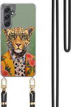 Étui Casimoda® avec cordon - Adapté pour Samsung A34 - Leopard Hipster - Cordon détachable - TPU/polycarbonate - Vert