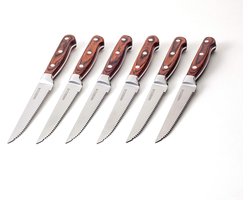 Steakmessen set van 6 - met Houten Handvat - Elegante Bestekset - Roestvrijstaal - Geschenkdoos - Vleesmessen 6 Delig - Bruin