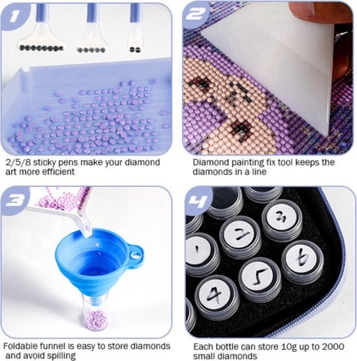 BOTC Diamond Painting Opbergdoos - 70 Potjes - Incl. Toolkit - Sorteerkoffer - Roze — afbeelding 3