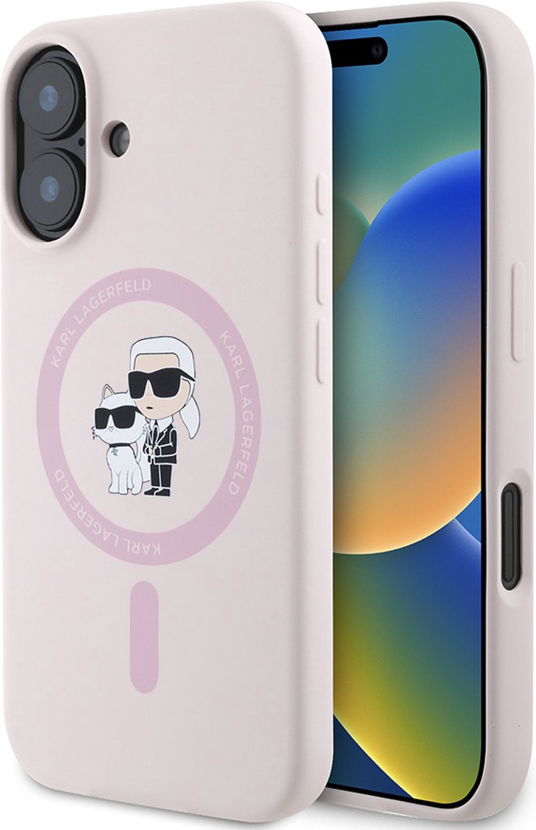 Karl Lagerfeld Backcase hoesje geschikt voor iPhone 16 Plus - Effen Roze - Silicone