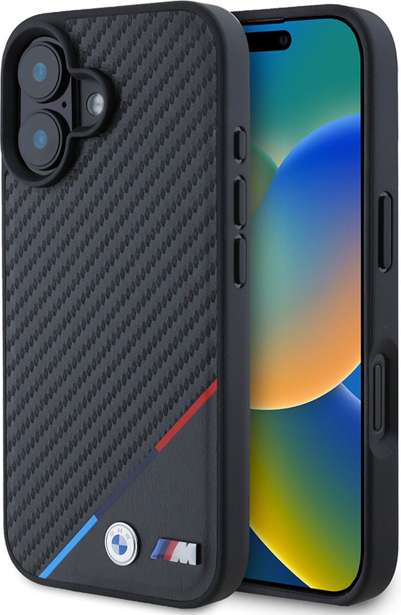 BMW Backcase hoesje geschikt voor iPhone 16 Plus - Effen Zwart - Kunstleer