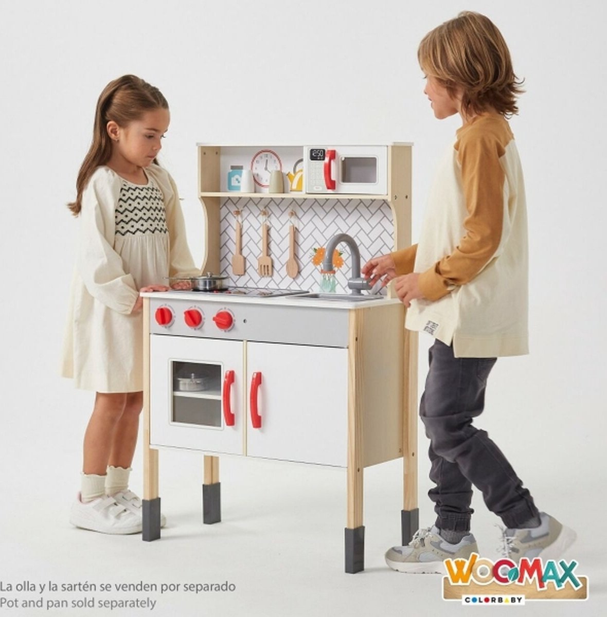 Woomax Speelgoedkeuken voor Kinderen 59 5 x 94 5 x 30 cm Houten Keukentje Interactief Speelgoed voor Peuters en Kleuters