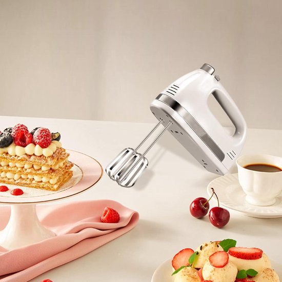 450 Watt Electric Hand Mixer - Includes 2 Whisks and 2 Stainless Steel Dough Hooks - 5 Speeds with Eject Button - White — afbeelding 3
