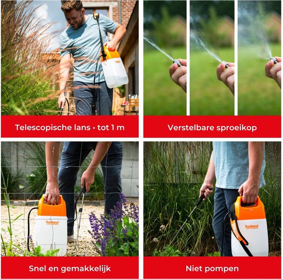 Toolland Drukspuit, elektrisch, herlaadbare batterij, telescopische lans, regelbare sproeikop, schouderriem, 6 liter, wit/oranje/zwart van Merkloos	 — afbeelding 2