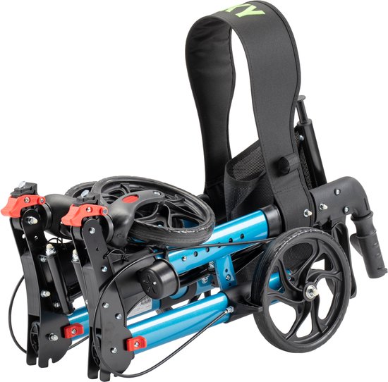 Sky - Lichtgewicht rollator - Blauw - Dubbel opvouwbaar - Met stokhouder, tas en rugband