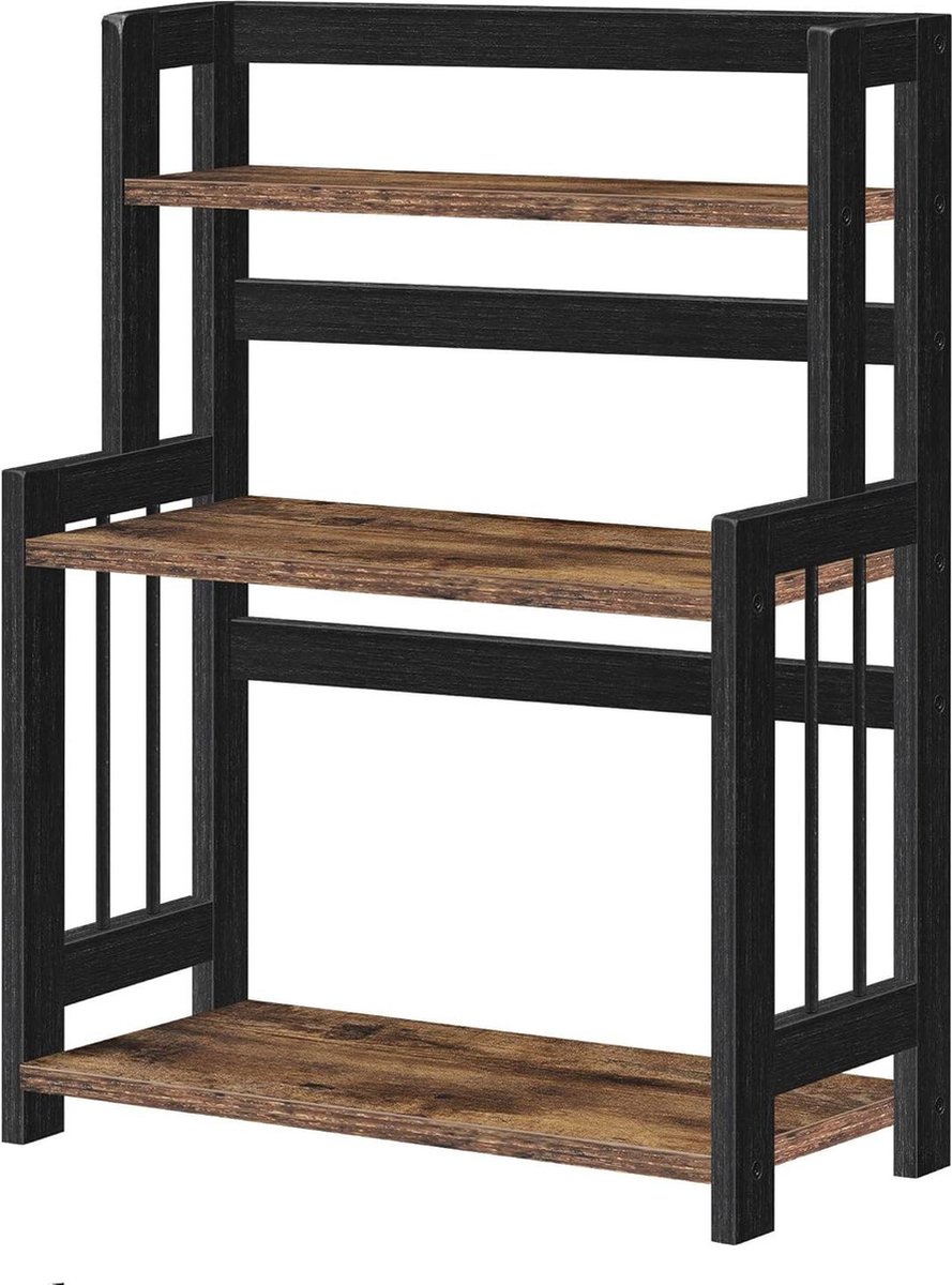 Kruidenrek met 3 niveaus keukenplank opbergrek voor aanrecht bamboerek voor keuken- eetkamer - kantoor vintage bruin-zwart. Opbergrek