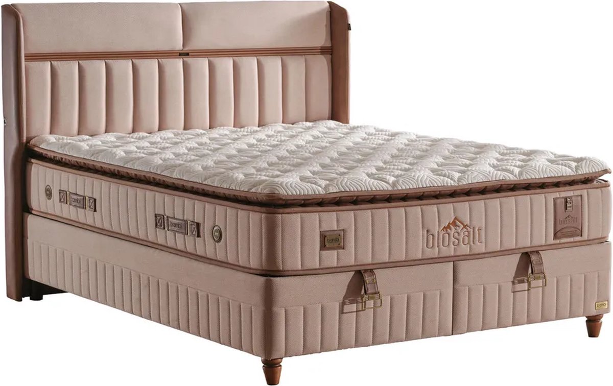 Bambi Biosalt - Bed Boxspring Set - Complete Boxspring - 120x200 - Slaapkamerbed - 1 x Matras met Topper - 1 x Bedbox - 1 x Hoofdbord