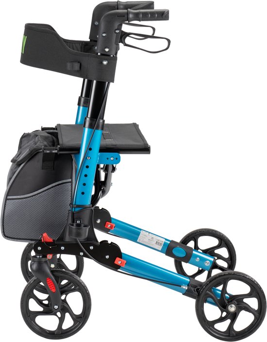 Sky - Lichtgewicht rollator met transporttas - Blauw - Dubbel opvouwbaar - Met stokhouder, tas en rugband