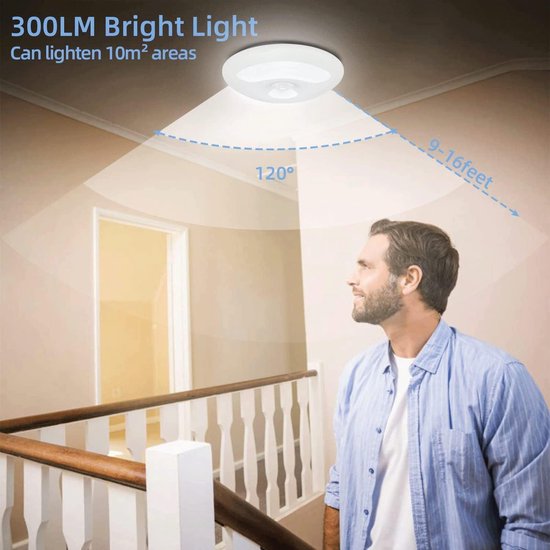 CYSNOAYA Plafondlamp met bewegingssensor, batterijgevoed sensorlicht