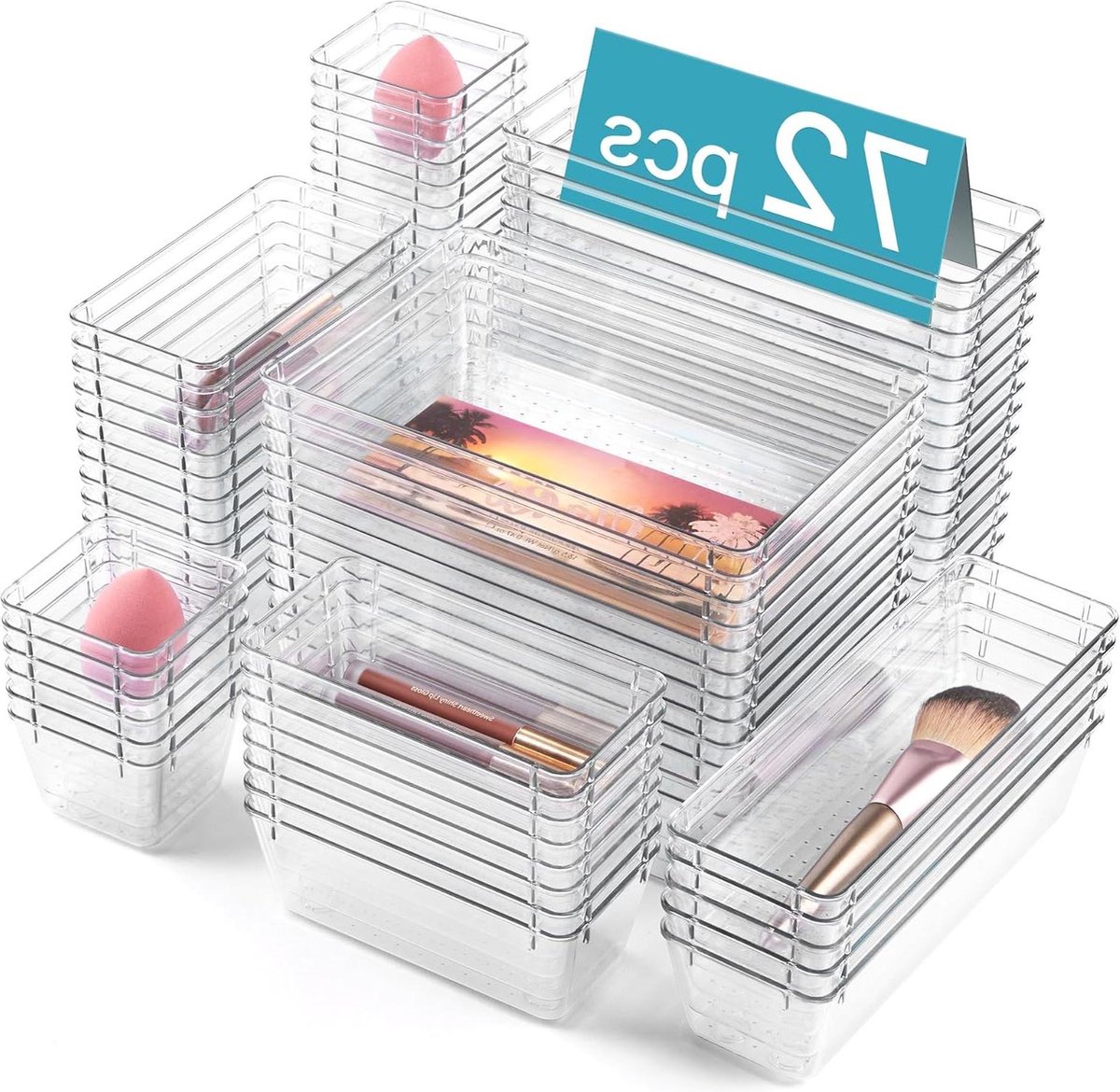 Goedkoopste 72 stuks lade-opbergsysteem - 4 maten lade-organizer voor make-up - school kantoor badkamer