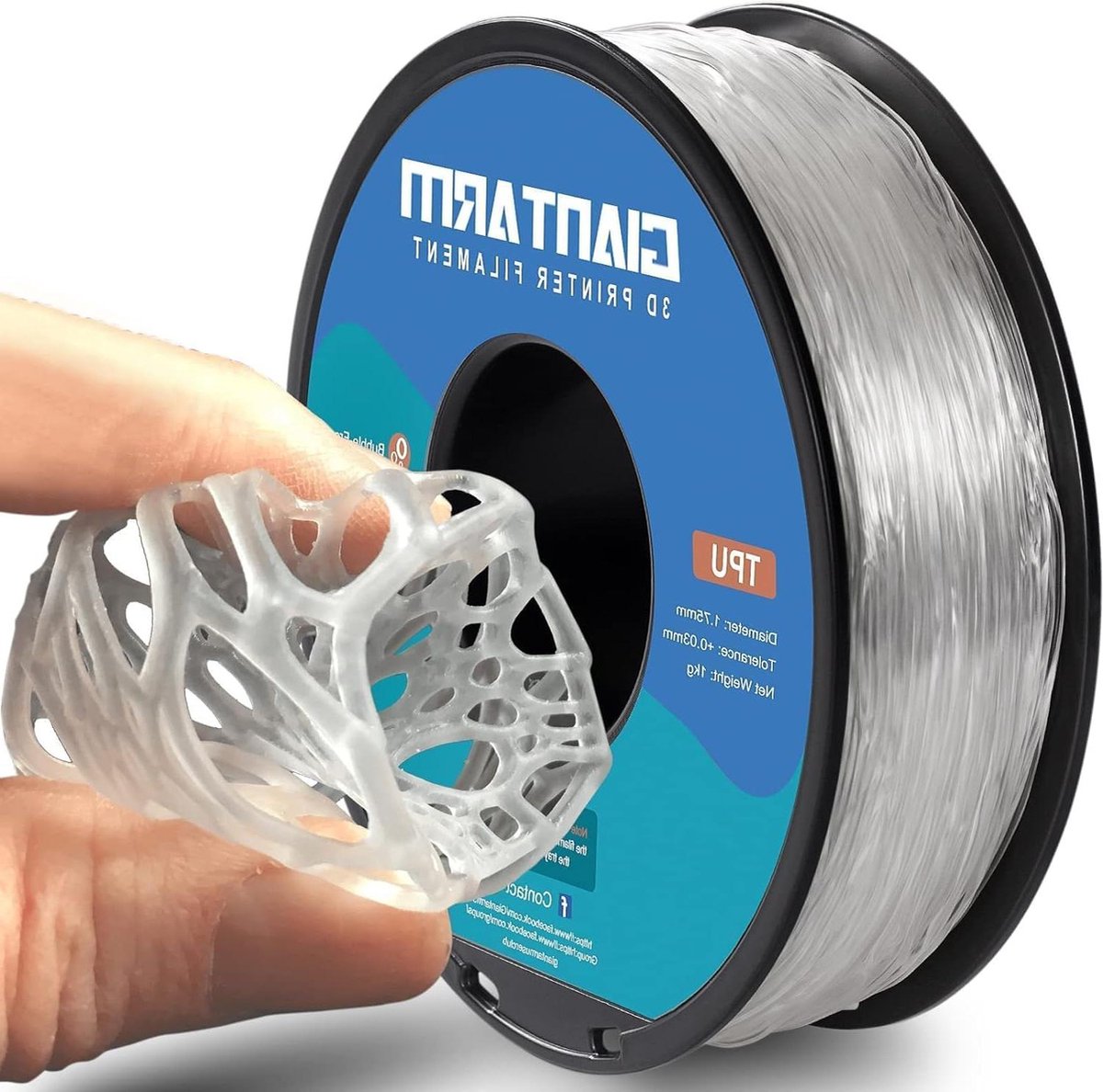 Transparant TPU-filament 175 mm 3D-printers 1 kg- flexibel-printen