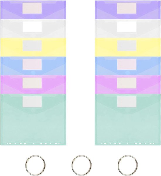 Dossiers en plastique imperméables 12 pièces - Porte-monnaie en plastique A4 avec boutons - 6 couleurs - Pour le bureau familial, École et les Voyages