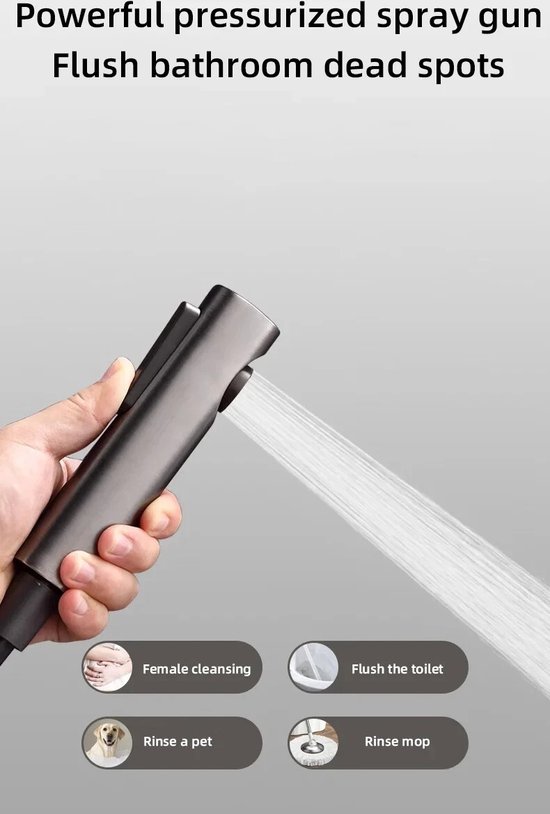 Krachtig spuitpistool met straal, ideaal voor toilet en huisdieren.